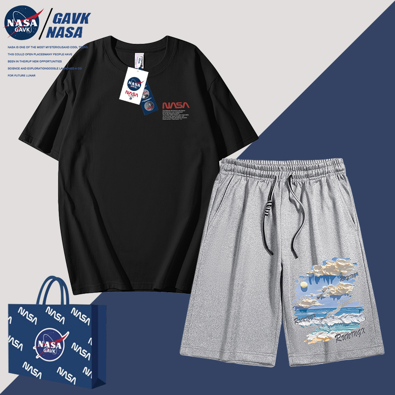 NASA GAVK2023春秋季潮流纯棉上衣夏季新品套装男女同款短裤百搭