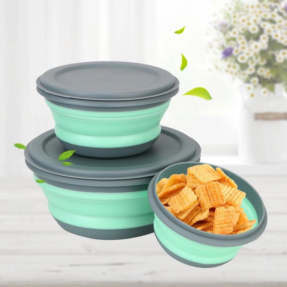 Folding Lunch Box Bowl Sets Silicone 3Pcs/Set Food Container