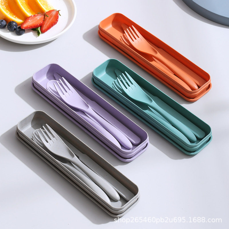 Wheat Straw Knife Fork Spoon Tableware Set Outdoor Travel Po