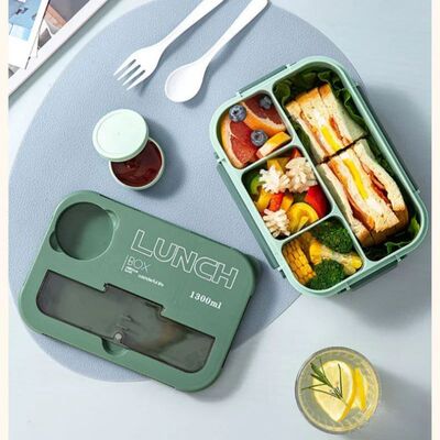 Compartment Lunch Box Plastic Portable Lunchbox Students Off