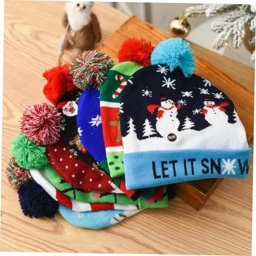 Christmas decorations Knitted Christmas hat LED light cap