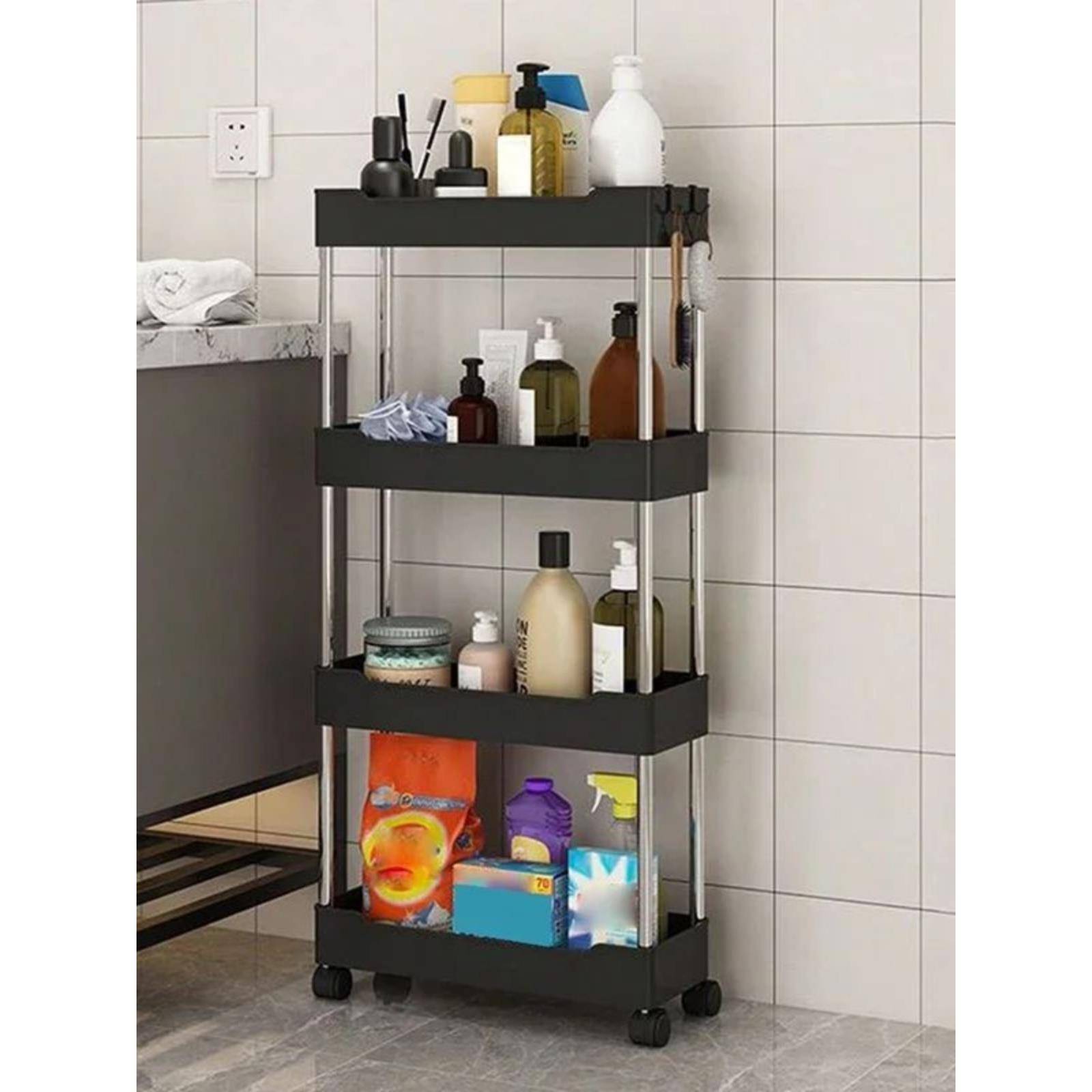 1pc 3/4 Tier Rolling Storage Cart High Capacity Storage Shel
