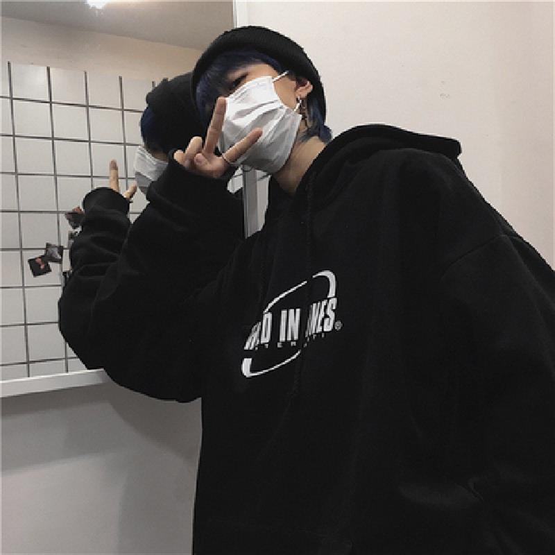 卫衣女秋季韩版ins原宿风印花长袖上衣宽松bf休闲连帽加绒外套潮