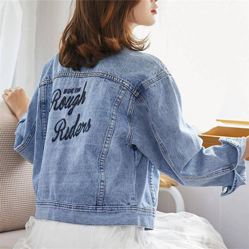 牛仔外套女学生韩版宽松2025秋装新款BF刺绣宽松港风牛仔上衣女潮