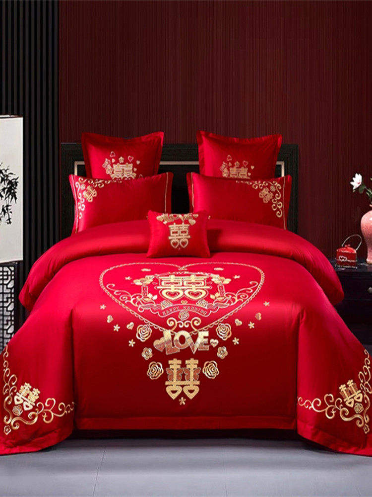 婚庆四件套婚嫁新婚床品刺绣被套红色结婚礼婚房婚床喜庆中式套件