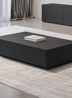 黑色茶几简约现代双抽屉储物实木小户型客厅家用茶几柜桌极简茶几