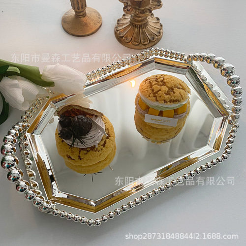 in轻奢风高颜值金属把手托盘纯平底甜品台展示架烘焙西餐厅摆件