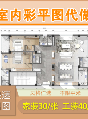 室内彩平图代画代做套房别墅房地产家装工装ps网红彩屏图立面图