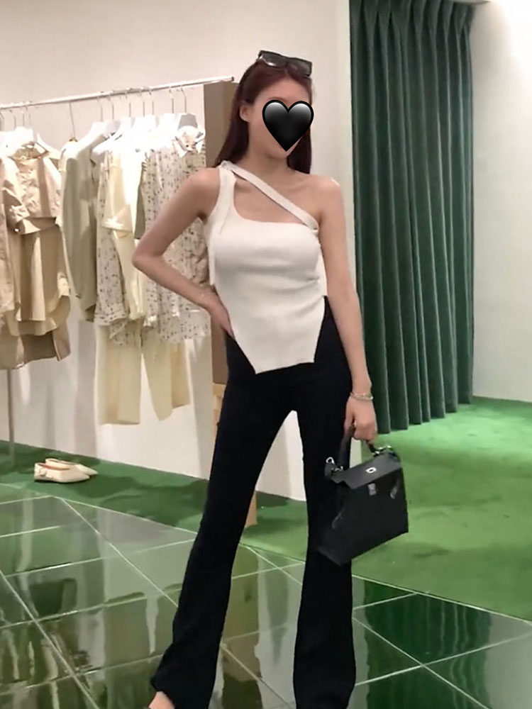 斜肩针织背心女温婉同款