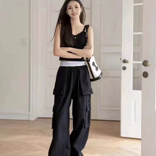 温婉同款大王多口袋工装裤女设计感宽松显瘦直筒休闲阔腿长裤子