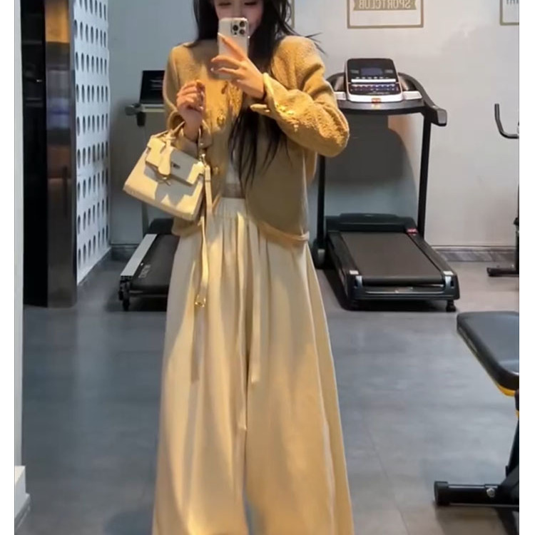 高腰抽绳垂感加绒加厚休闲裤女