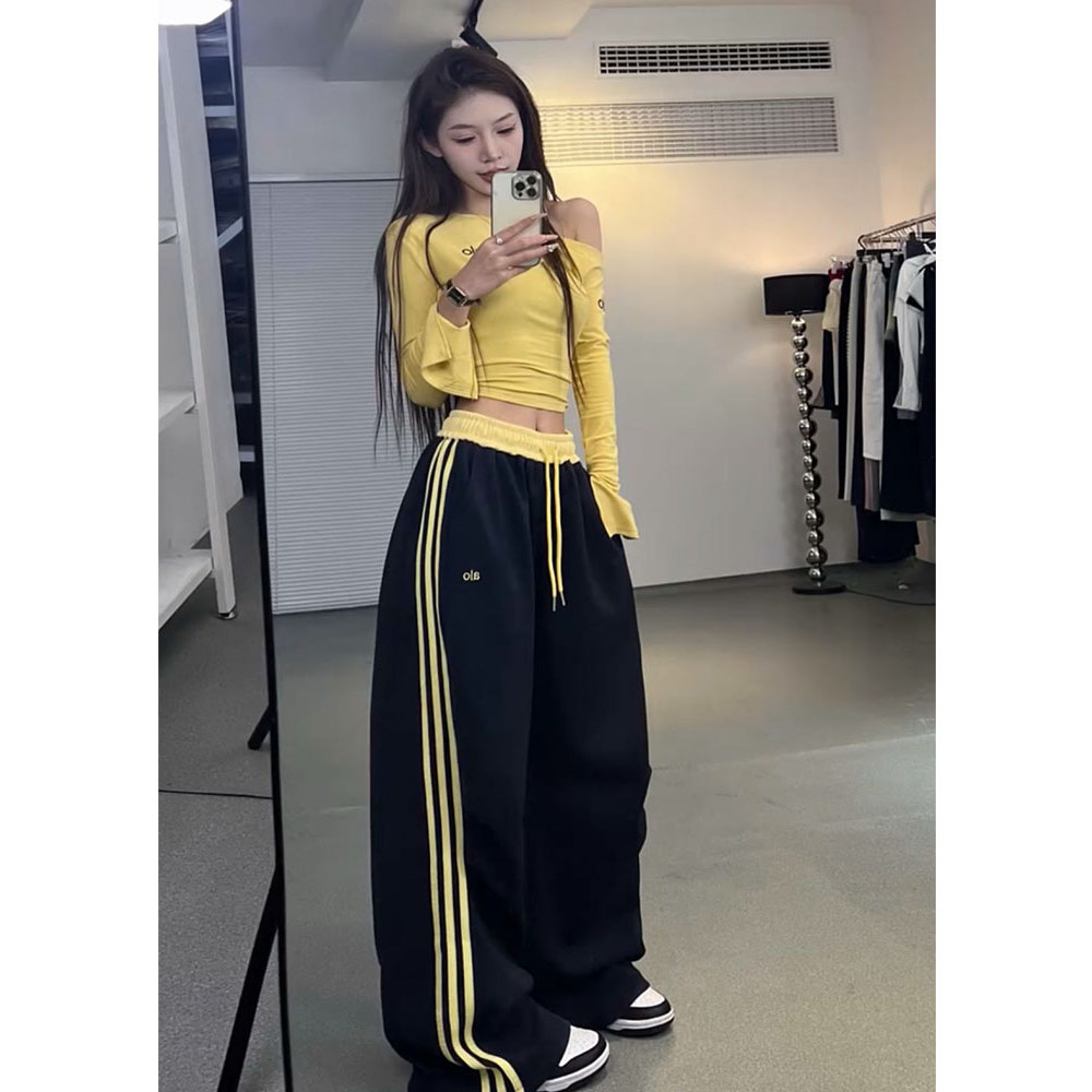 三条杠休闲阔腿运动字母卫裤女