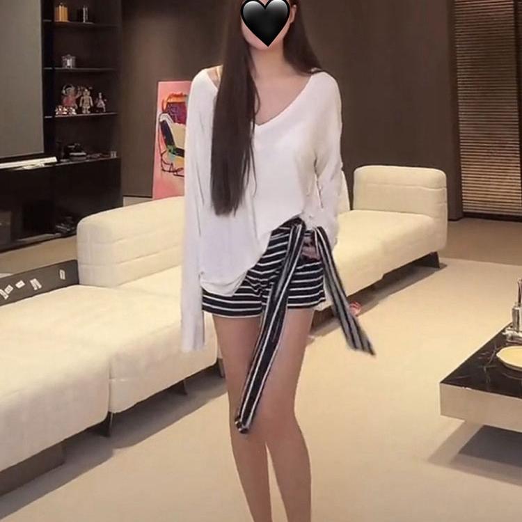 黑白条纹短裤女温婉同款