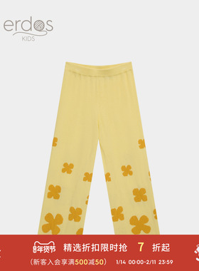 鄂尔多斯童装女童休闲裤25年早春新品可爱黄色甜美提花女童裤