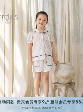 erdosKIDS 鄂尔多斯童装26春夏新品进口纯棉提花女童直筒舒适短裤