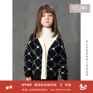 儿童V领卡通提花羊绒针织开衫 erdosKIDS 鄂尔多斯童装