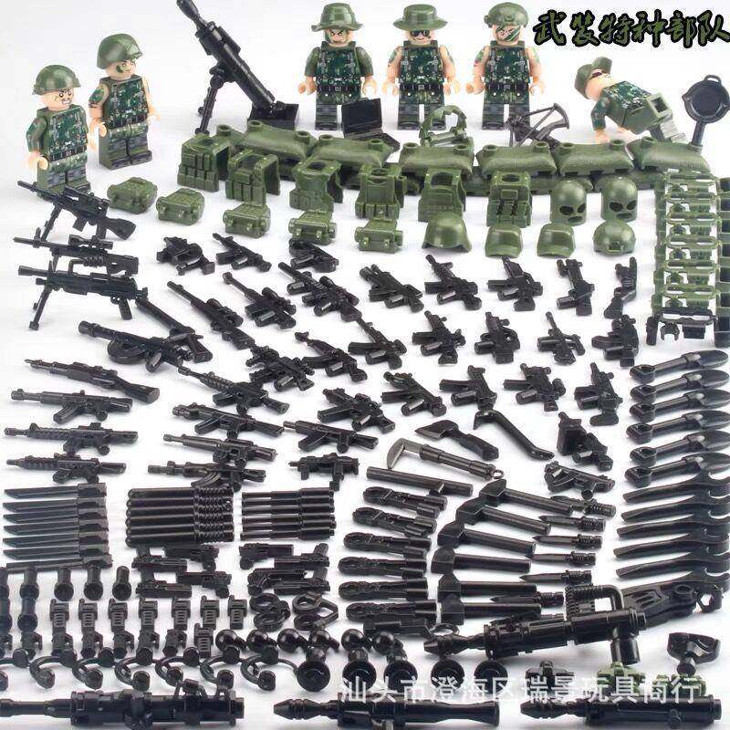 军事积木小人仔警察部队TBS75-80武器装备迷彩拼装玩具