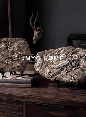 意式极简复古仿真恐龙化石标本树脂工艺品书房酒柜玄关柜橱窗摆件