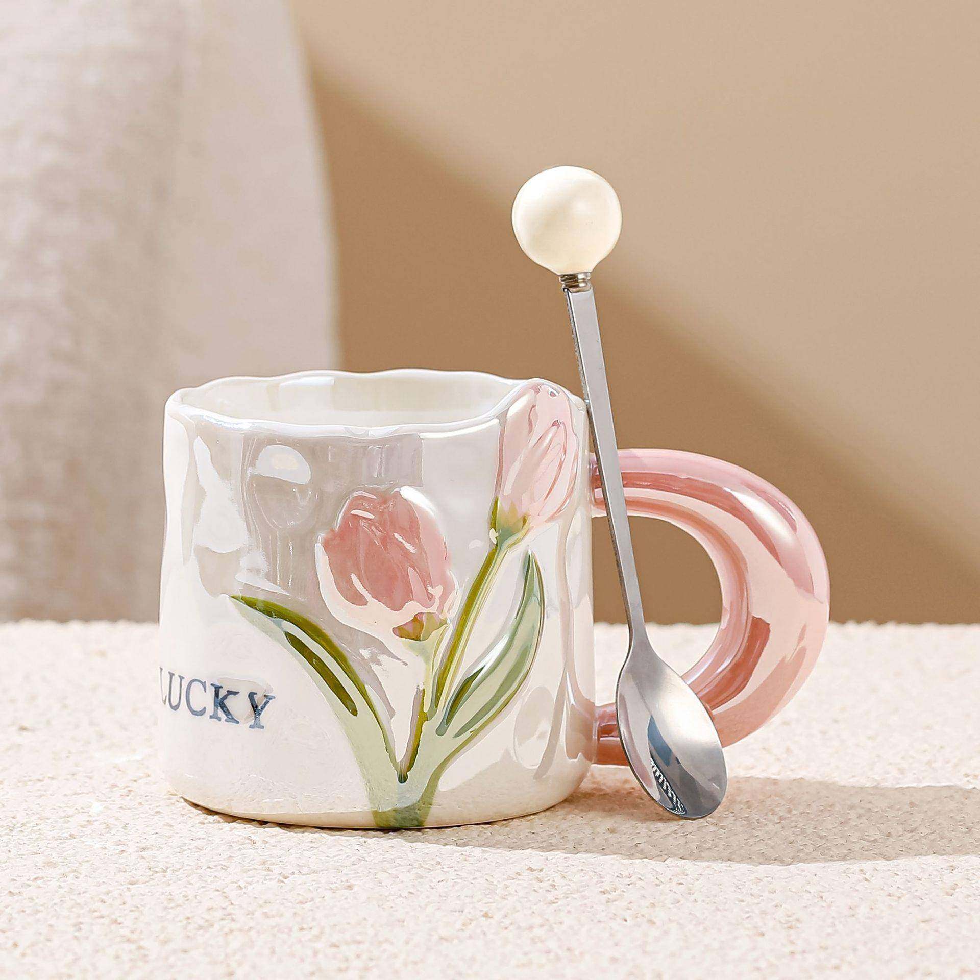 伴手礼郁金香杯子创意陶瓷马克杯高颜值情侣咖啡水杯送教师节礼物,餐饮具,马克杯,淘宝优惠券,粉丝福利购,淘宝优惠卷