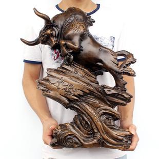 招财牛摆件家居饰品红木雕工艺品炒股神牛客厅酒柜办公桌摆设
