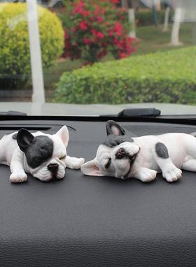 逸樽新品睡姿法国斗牛犬汽车摆件可爱仿真狗狗模型车内装饰品礼物