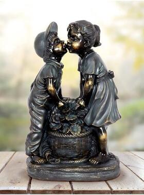 独立站树脂公园雕像男孩女孩小摆件美式风格公仔手工