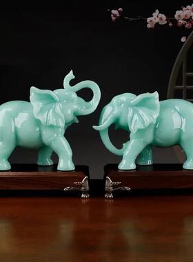 玉石大象摆件一对乔迁开业办公室桌客厅酒柜家居象摆设工艺品