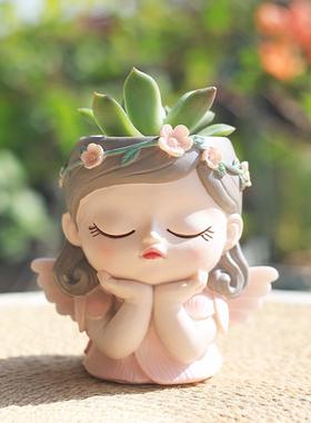 如果可爱精灵树脂桌面园艺多肉花盆创意庭院装饰花器盆栽容器