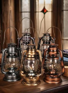 24cm做旧古铜煤油灯老油灯老式马灯复古怀旧摄影道具发货