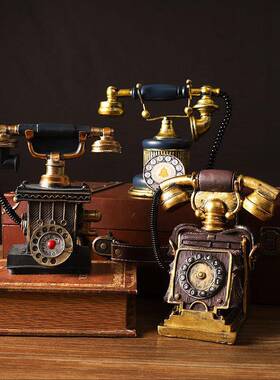 美式复古电话机模型摆件创意电视柜酒柜书房书架样板房装饰工艺品
