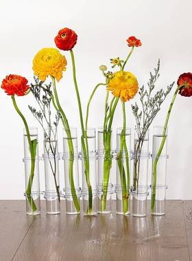 ins试管花瓶折叠玻璃水培花器网红透明花瓶客厅桌面装饰摆件