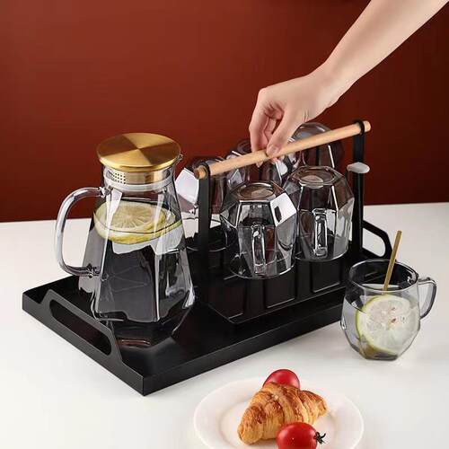 轻奢水具套装家用客厅玻璃喝水杯子家庭高颜值六角壶待客水壶茶杯