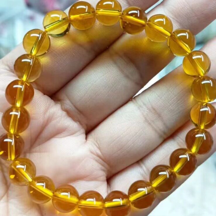 8mm压电黄水晶素圈款进口弹力绳手链送礼送闺蜜手串