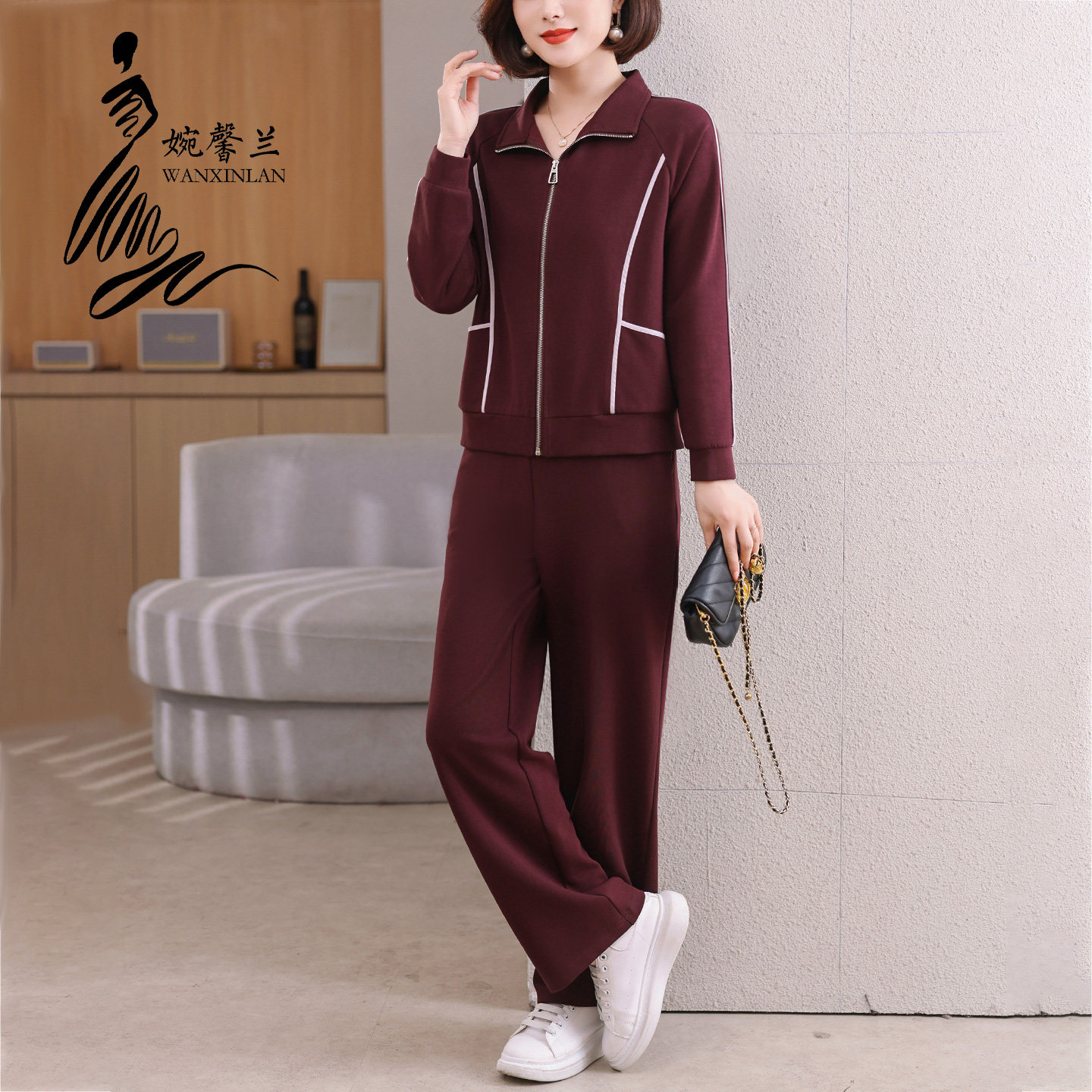 妈妈套装2026春季新款休闲运动风中老年女春季出行休闲棉混两件套