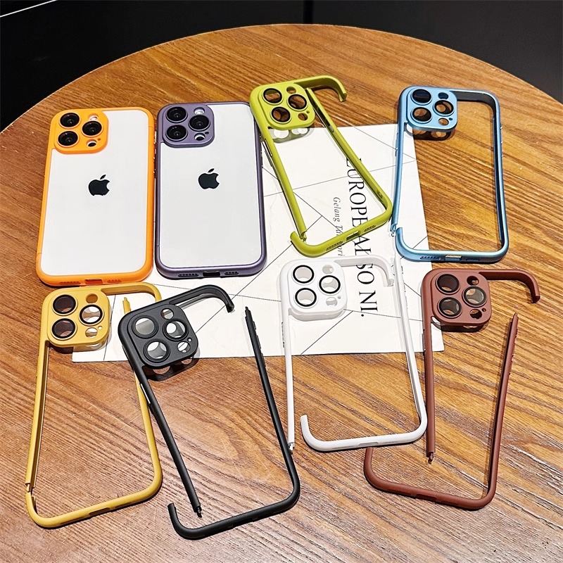 tpu硬胶二合一边框适用于苹果15promax创意防摔小众iPhone14plus摄像头全包镜头膜12手机壳13简约纯色保护套