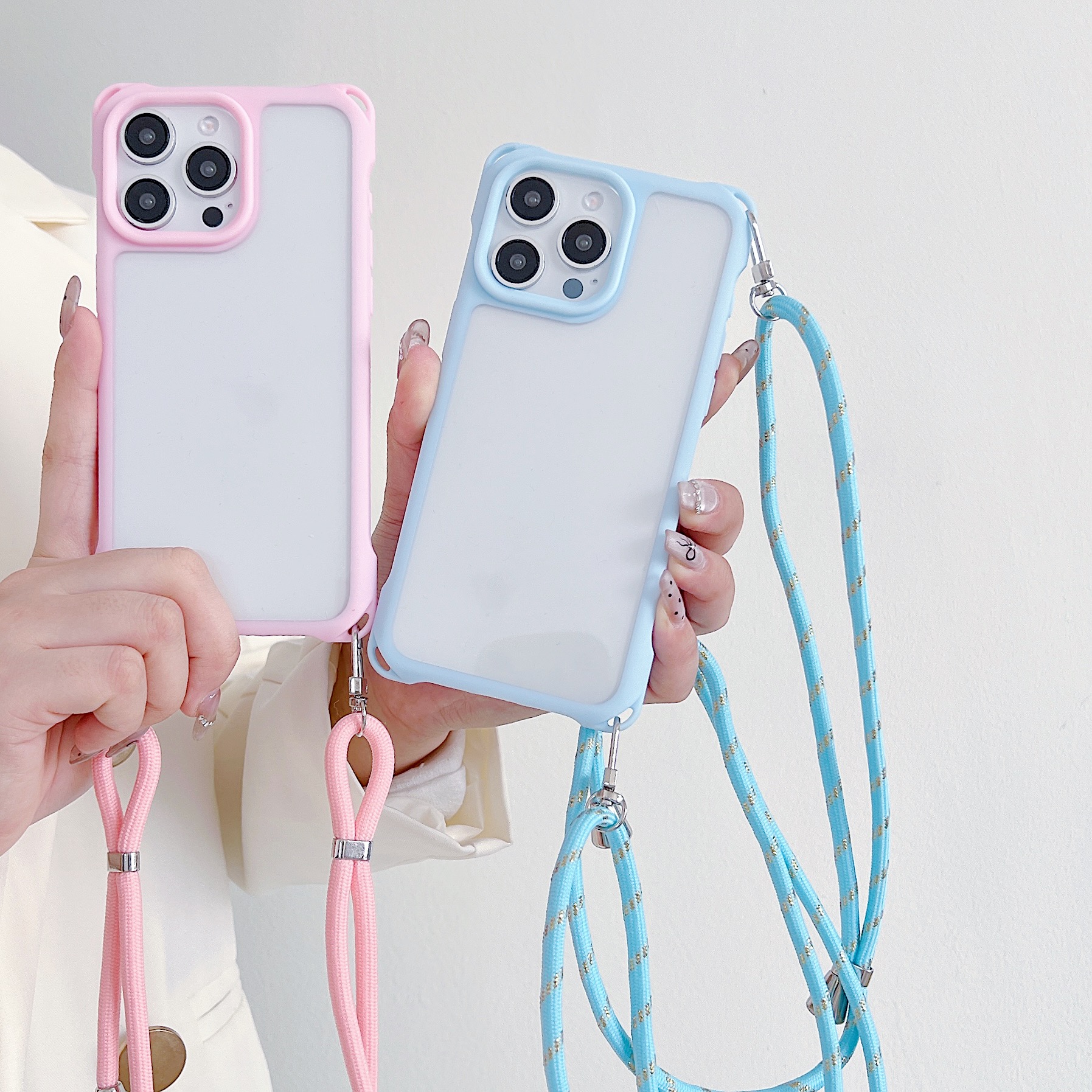 适用苹果15手机壳彩虹挂孔糖果色iPhone15Promax亚克力14Pro小众高级感13带挂绳可调节透明男女情侣外壳爆款