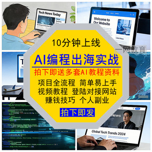 AI编程出海实战项目全流程视频教程登陆网站对接个人副业赚钱技巧