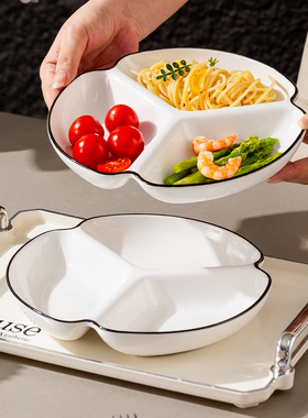 三格分餐盘大人减脂备餐月子定量盘子菜盘家用陶瓷早餐盘分隔餐具