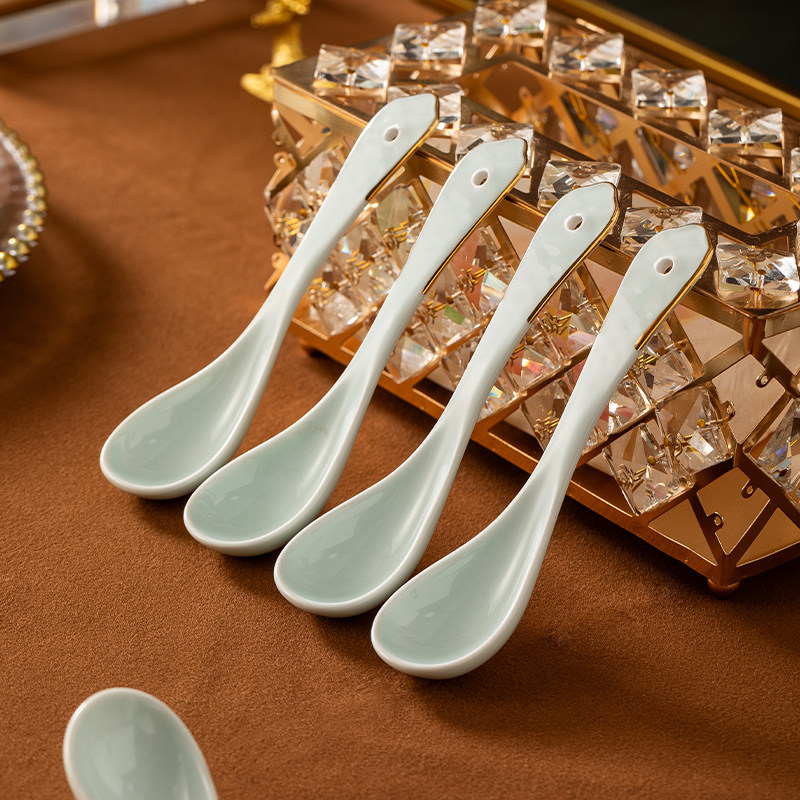 景德镇轻奢家用陶瓷勺子长柄大汤勺精致高级感小汤匙小勺喝汤调羹
