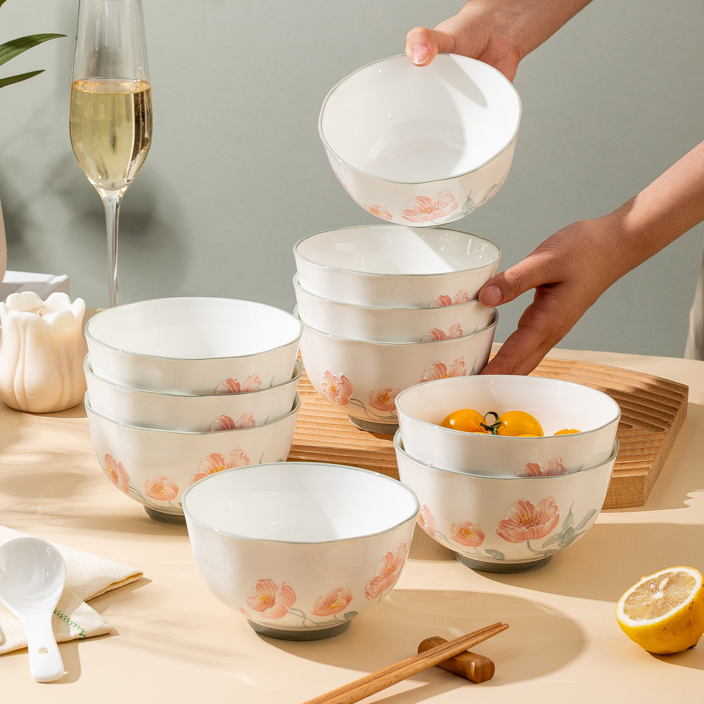 小清新浮雕耐用陶瓷饭碗