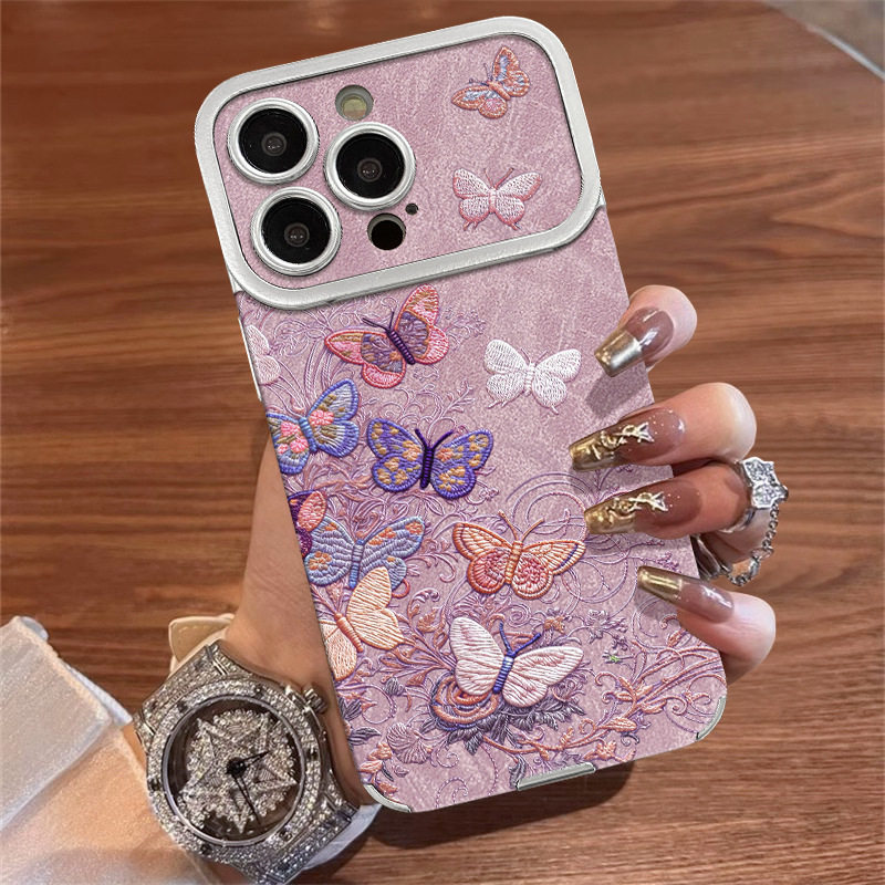 甜美女生彩色蝴蝶手机壳适用苹果17promax/14/15/16电镀高颜值硅胶可爱防摔华为mate70pro小米17保护套