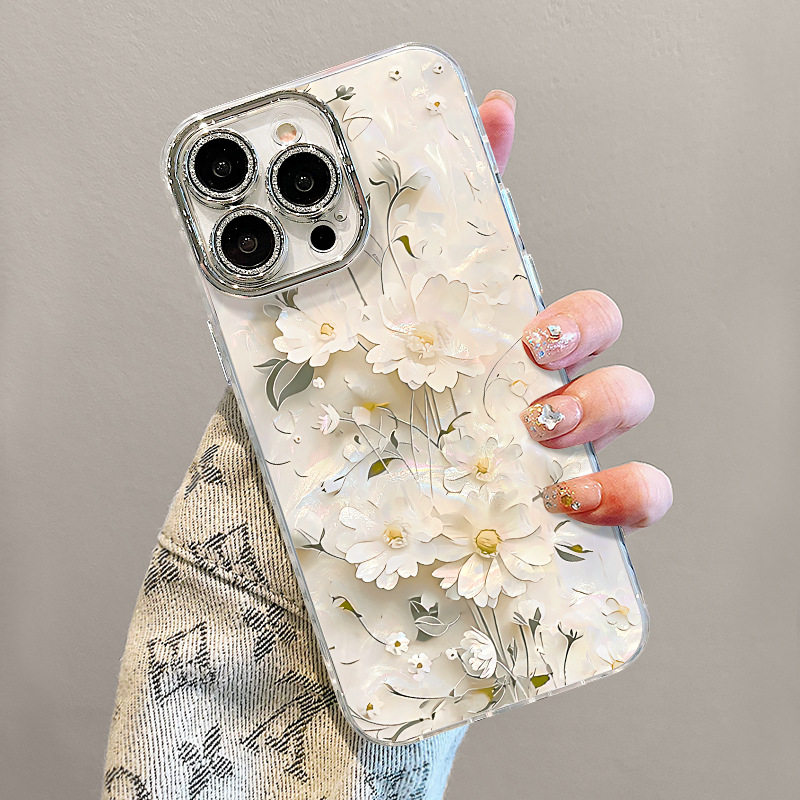 白色雏菊手链适用iPhone17手机壳全包女款清新14/15/16华为Mate70小米15红米K80荣耀vivox200OPPO防摔保护套