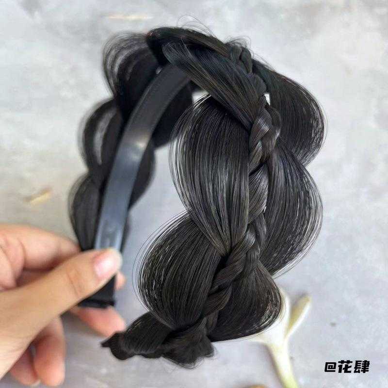 夹心鱼骨辫增高颅顶仿真仿全真人发葫芦辫女鱼骨辫发箍新款宽发箍