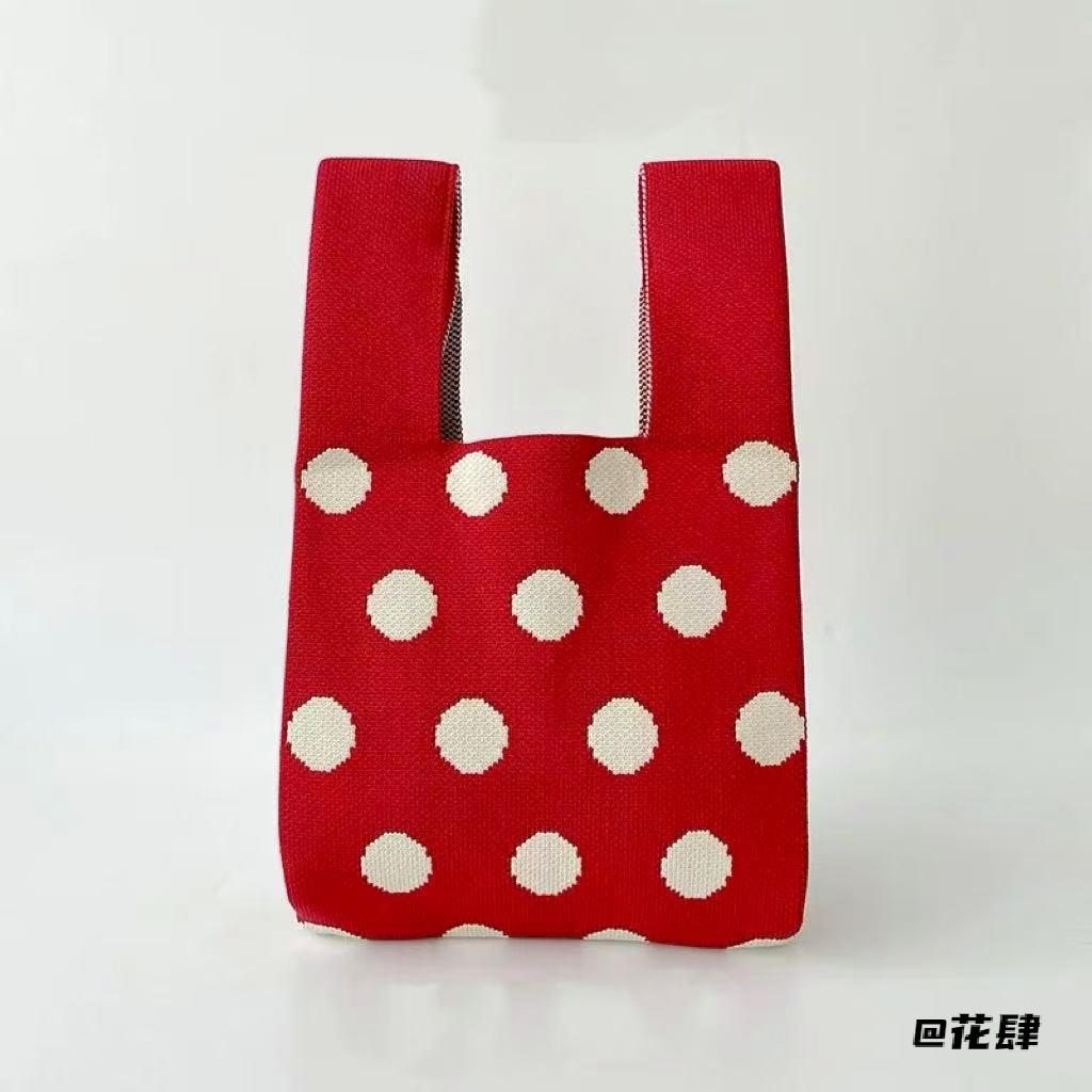 红色波点红色波点小熊伴手礼针织包新款结婚满月伴娘礼物袋订婚