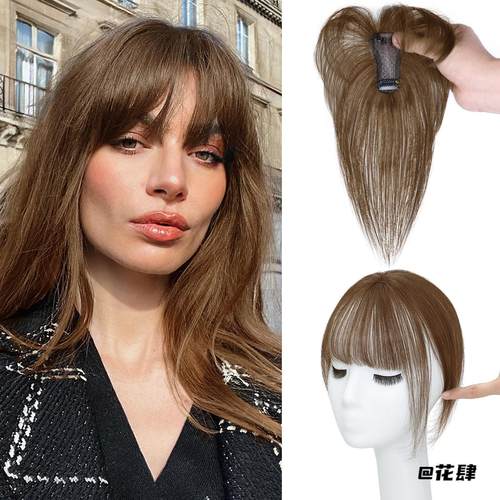 3D法式刘海空气感漫画假刘海假发片女有鬓角假刘海片棕黑色欧美