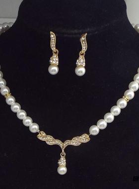 颈链清冷感仿珍珠礼服项链耳环两件套礼服宴会法式晚宴时尚宫廷风