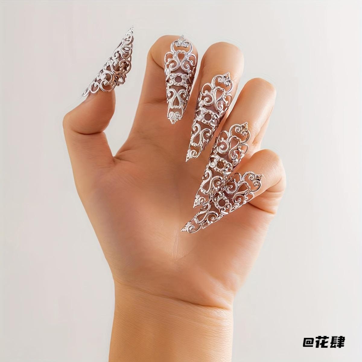 复古写真个性女戒指套装镂空花纹潮流道具百搭锥形指甲套新款时尚