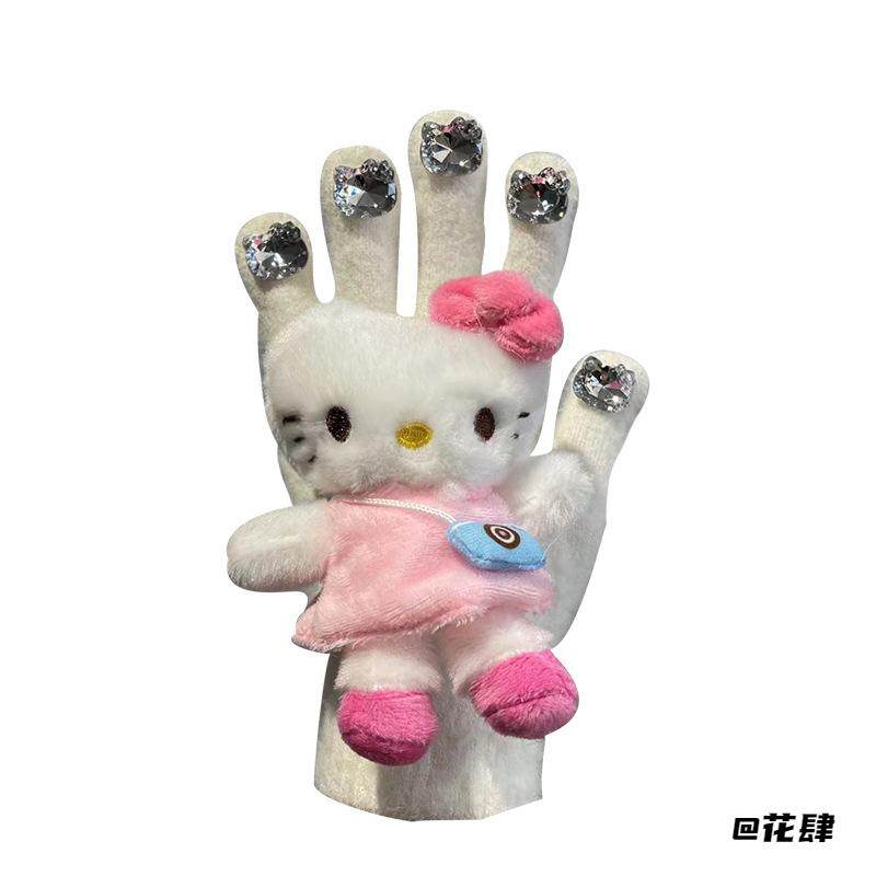 kt猫水钻毛绒手套小红书同款玩偶毛绒手套少女保暖针织五指手套,童装/婴儿装/亲子装,防抓手套/护脚/护膝,淘宝优惠券,粉丝福利购,淘宝优惠卷
