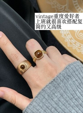 仿虎眼石仿虎眼石美拉德复古开口戒开口戒指个性小红书同款复古