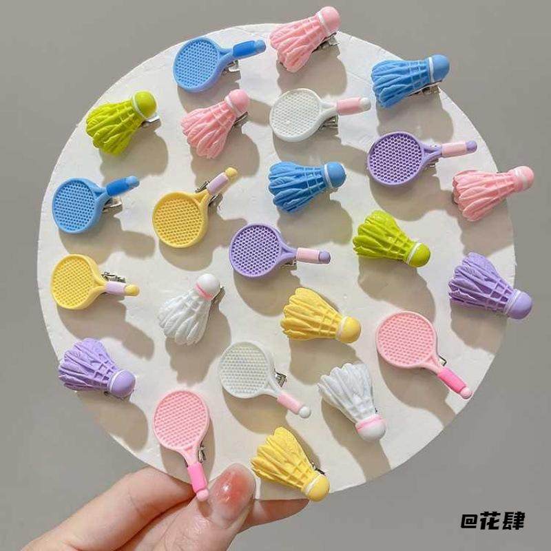 儿童彩色仿真羽毛球拍发夹羽毛球可爱小发夹糖果色少女发夹趣味